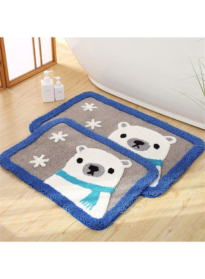 EBREEZZ Cute Cartoon Polar Bear Bath Mat – Soft Fluffy Microfiber Bathroom Rug with Blue Scarf & Snowflakes Design - Image 3